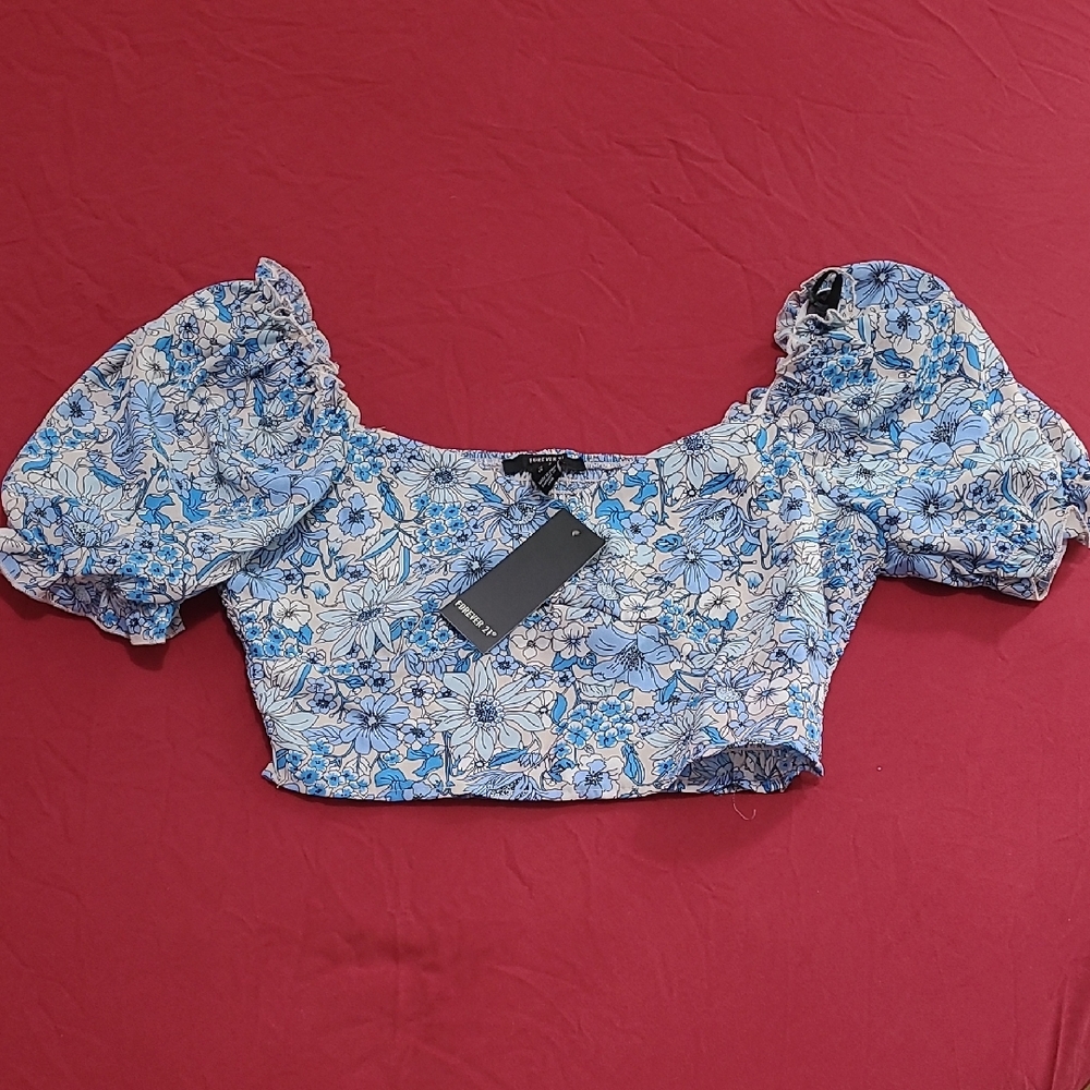 Floral Blue Puff Sleeve Top